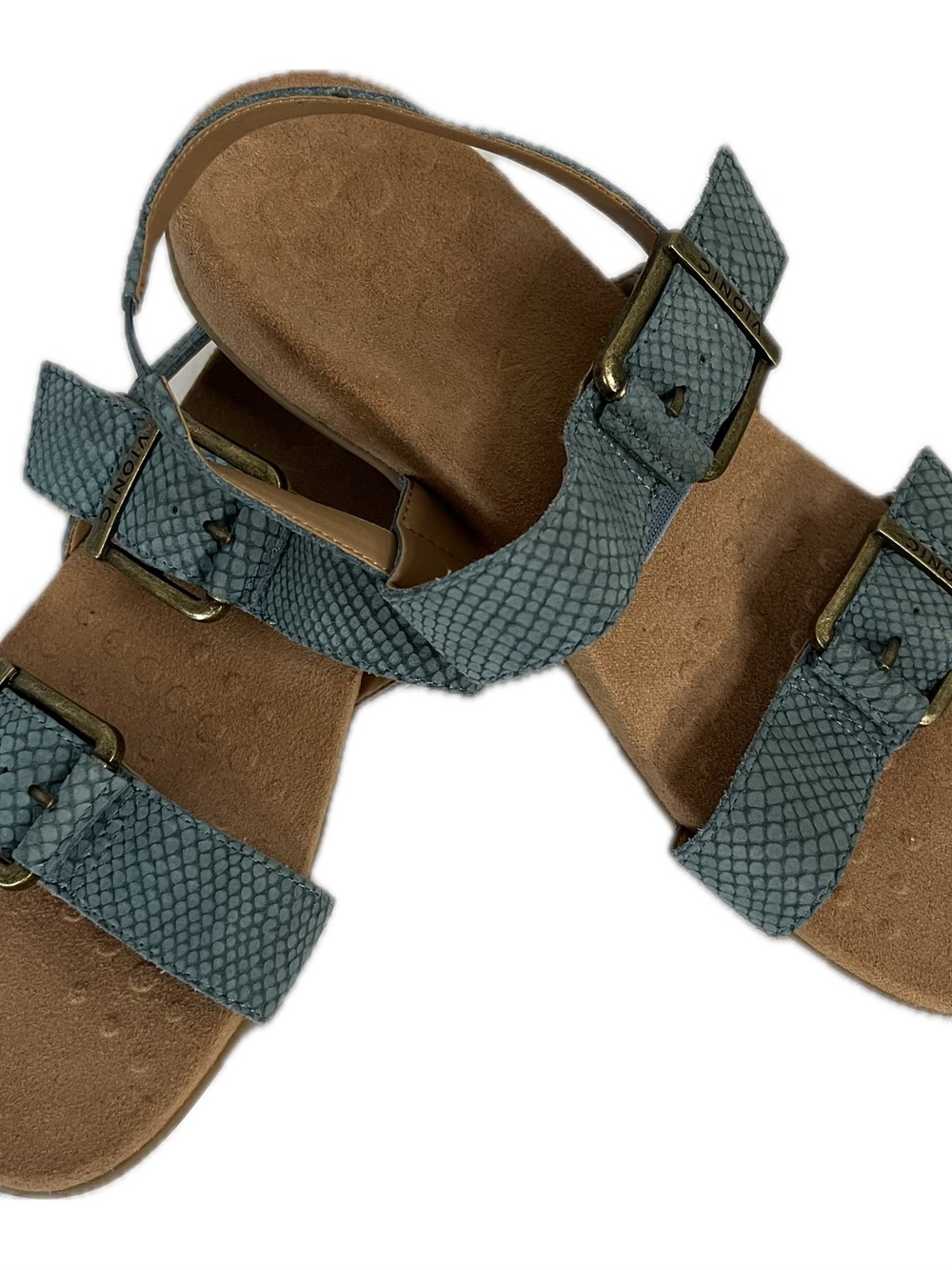 Vionic Reese NWOB Leather Snakeskin print Women's Strapped Comfort Sandals  Blue